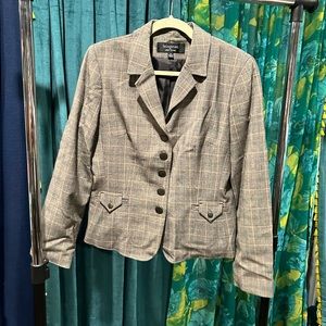 Signature by Larry Levine plaid black and cream blazer